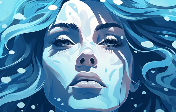 Water, Girl, Face, Hair, Bubbles, Digital art, AI art, The Art of Artificial Intelligence