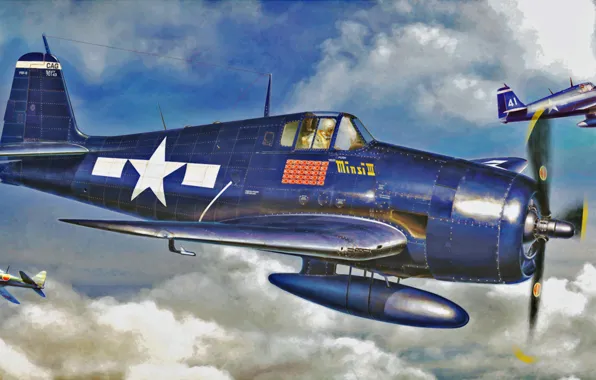 Picture war, art, airplane, painting, ww2, F6F-3-5 Hellcat