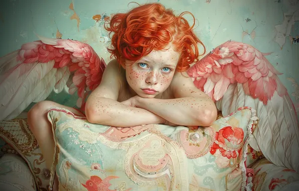 Child, angel, boy, AI art, neural network