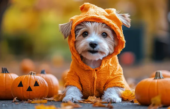 Autumn, look, holiday, dog, costume, outfit, pumpkin, pumpkin