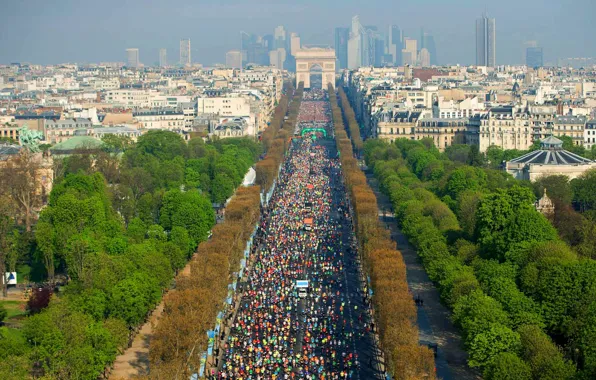 Landscape, France, Paris, panorama, Champs Elysees, arch, marathon, 12 APR 2015