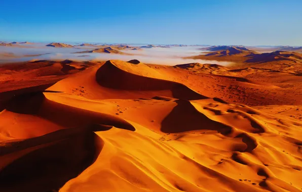 The sky, fog, desert, dunes