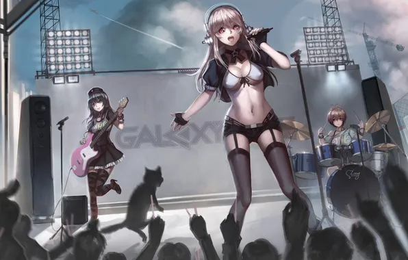 Cat, girls, dynamics, microphone, bikini, the audience, speech, singing