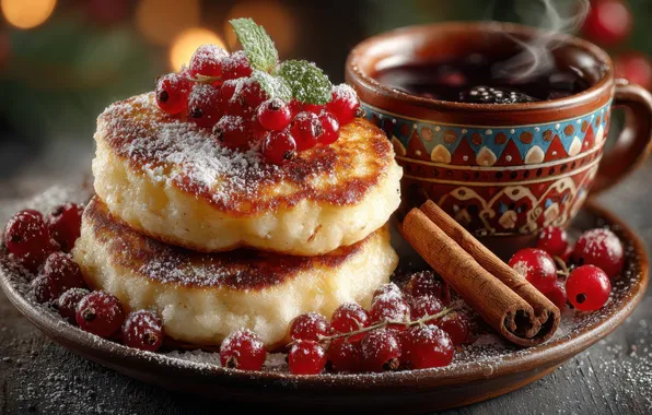 Berries, tea, plate, couples, Cup, drink, cinnamon, red