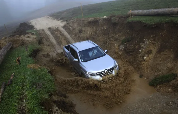 Puddle, dirt, Renault, pickup, 4x4, ditch, 2017, Alaskan