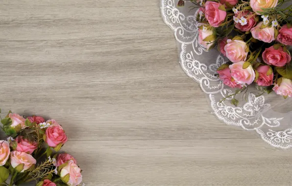 Flowers, roses, wood, pink, flowers, roses