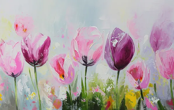 Flowers, nature, paint, picture, spring, tulips, painting, strokes