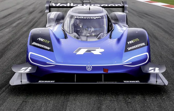Blue, Volkswagen, prototype, front view, track, prototype, 2019, I.D. R