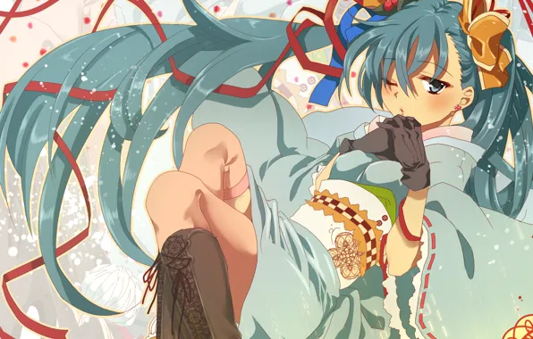 Picture girl, art, kimono, vocaloid, hatsune miku, Vocaloid, aquasnow
