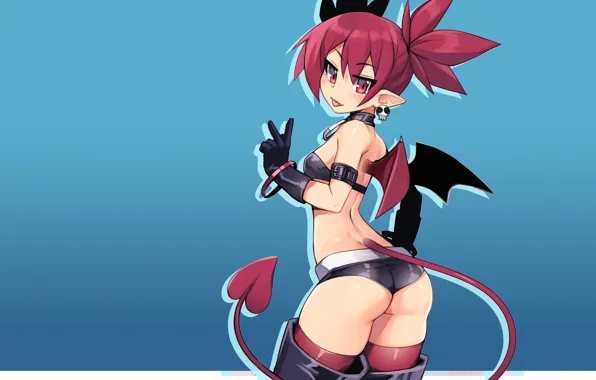 Picture demon, ass, redhead, anime girls, Etna, looking at viewer, Disgaea, tongue out