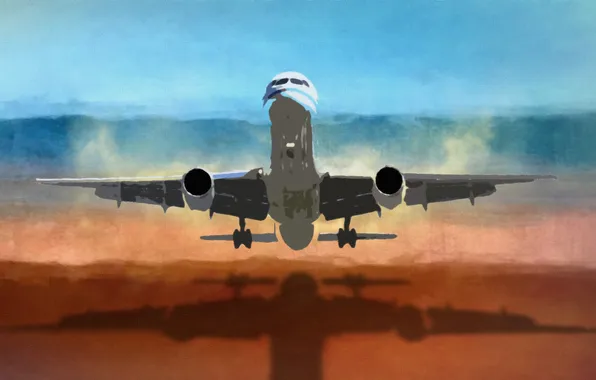 Picture the plane, background, strip, shadow, art, the rise