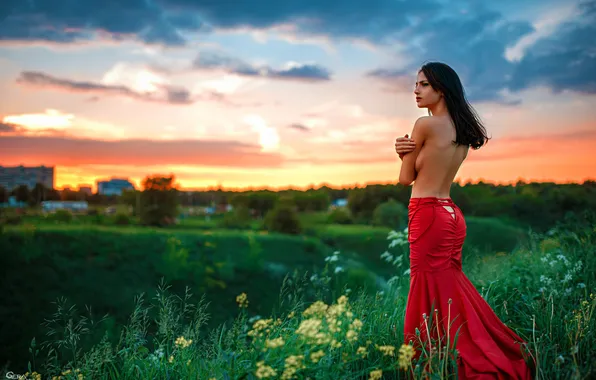 Red, Beautiful, Ass, Model, Black, Sunset, Girls, Beauty