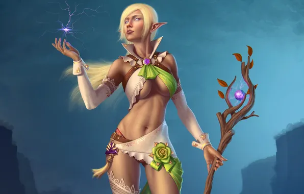 Erotic, chest, girl, body, staff, girl, fantasy, elf