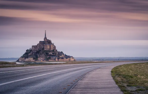 Picture road, landscape, The Mont Saint-Michel