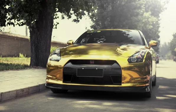 Nissan, gold, sportcar, gtr