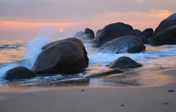 Sea, wave, landscape, sunset, squirt, travel, stay, China