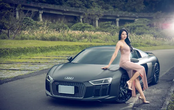 Auto, look, Girls, Audi R8, beautiful girl, Jasmine, posing on the car, isiaka