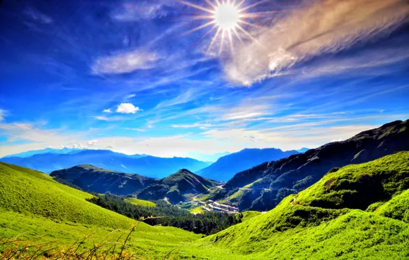 Mountains, China, China, mountains, sun