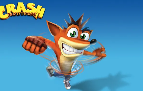 Fox, Crash, blue background, Crash Bandicoot