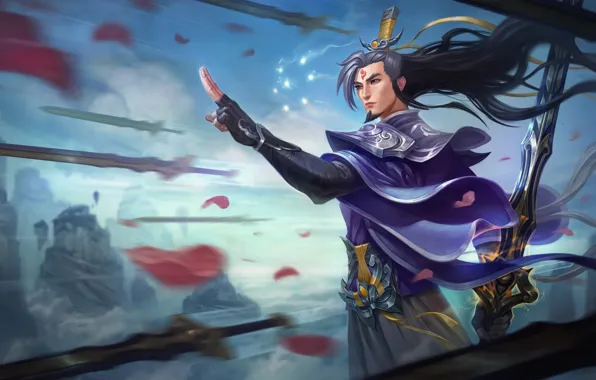 Mountains, The wind, Petals, Splash, League of Legends, LoL, Artwork, League Of Legends