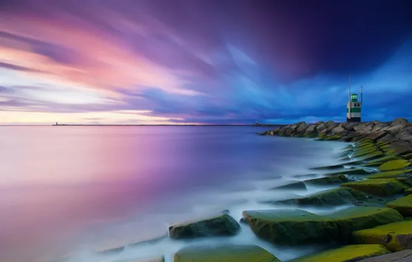 Picture sea, stones, coast, lighthouse, beauty