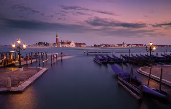 Island, the evening, pier, lights, Italy, Venice, Laguna, Italy