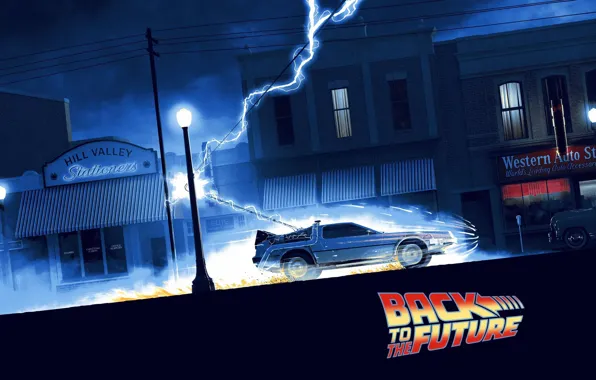 Auto, Lightning, Machine, Movie, Fantasy, Back to the future, DeLorean DMC-12, Art