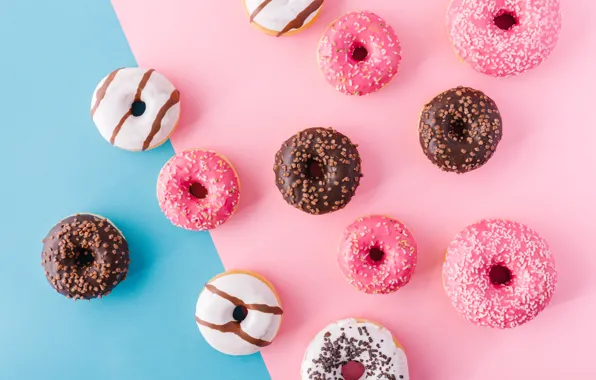 Colorful, donuts, pink, pink, glaze, donuts