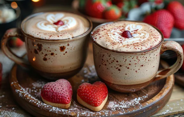 Love, holiday, heart, coffee, heart, cookies, strawberry, Cup