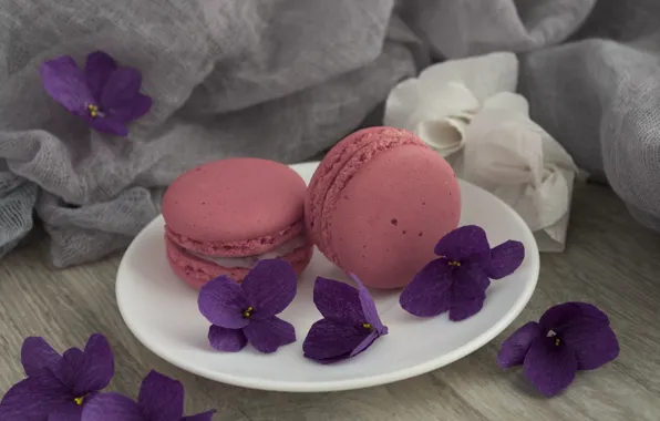 Flowers, cakes, violet, macaroon