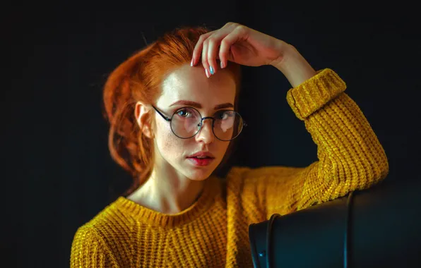 Look, face, pose, model, hand, portrait, makeup, glasses