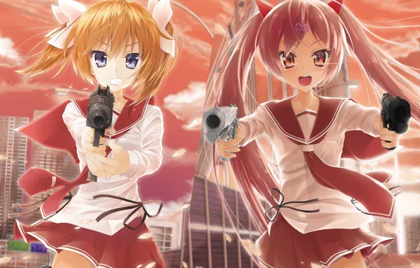 Picture girl, weapons, anime, art, Hidan no Aria, Akari Mamiya, Access Aria Holmes