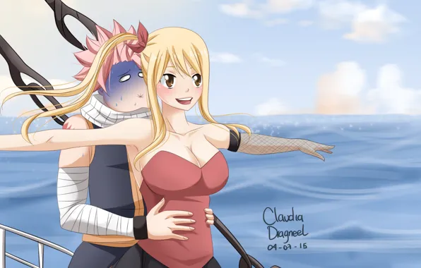 Anime, art, Titanic, Fairy Tail, Natsu, Lucy, Fairy tail, nausea