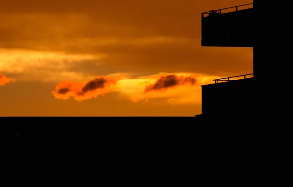 The sky, clouds, sunset, home, silhouette, balcony