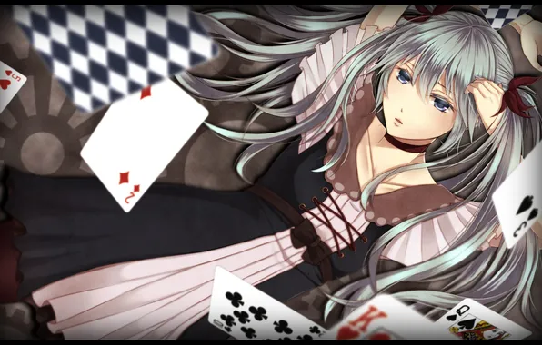 Card, girl, bows, vocaloid, hatsune miku