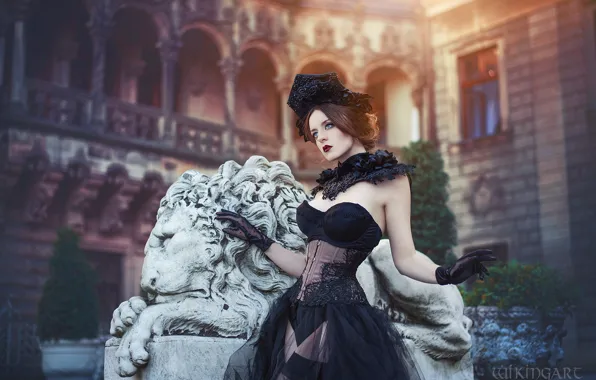 Girl, nature, pose, style, Leo, makeup, costume, outfit