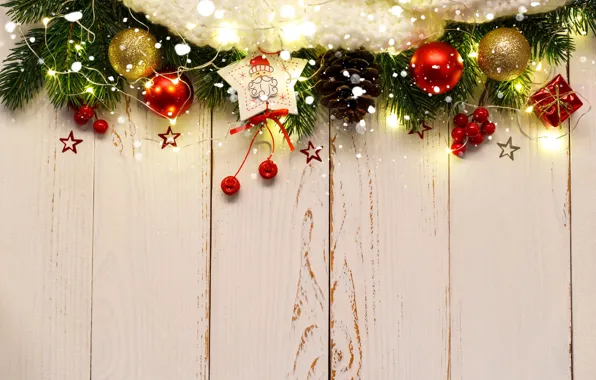Balls, light, branches, lights, berries, holiday, Board, star