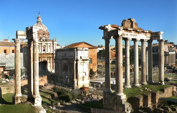 Rome, Italy, columns, ruins, Palatine, Arch of Septimius Severus