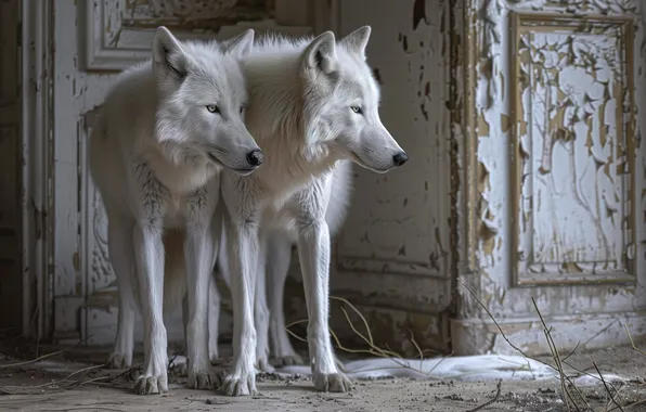 Wolves, white, a couple, neural network