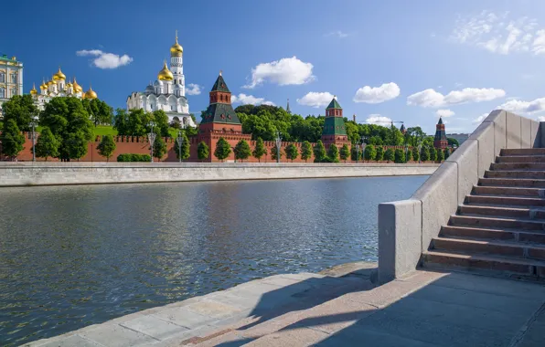 River, Moscow, Russia, promenade, The Moscow river, The Moscow Kremlin, Sofiyskaya embankment