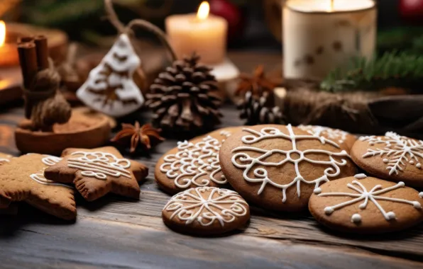 Snowflakes, table, patterns, Board, cookies, Christmas, New year, cookies
