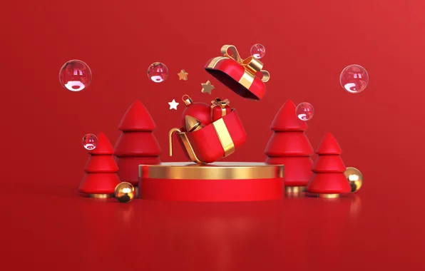 Decoration, rendering, background, tree, Christmas, New year, red, christmas