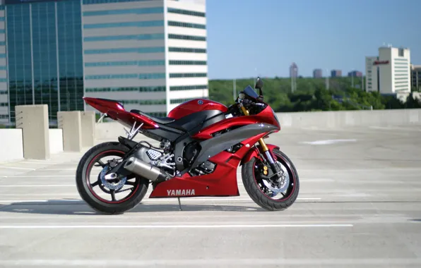 Picture roof, building, motorcycle, Parking, red, red, yamaha, bike