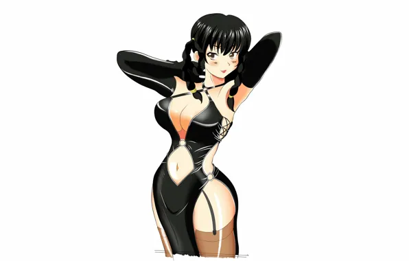 Girl, sexy, cleavage, thighhighs, dress, brown eyes, boobs, anime