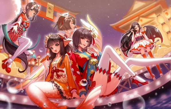 Smile, holiday, anime, tights, legs, anime, brunette, dresses