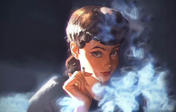 Smoke, portrait, anime, actress, cigarette, character, Blade Runner, Blade runner