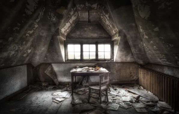 Paper, table, room, chair