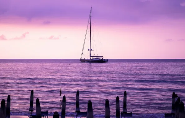 Sea, landscape, the evening, yacht