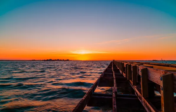 Sea, landscape, sunset, bridge