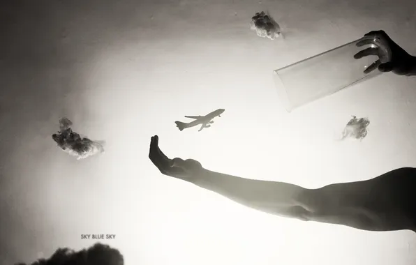 The sky, glass, the plane, hands, trap